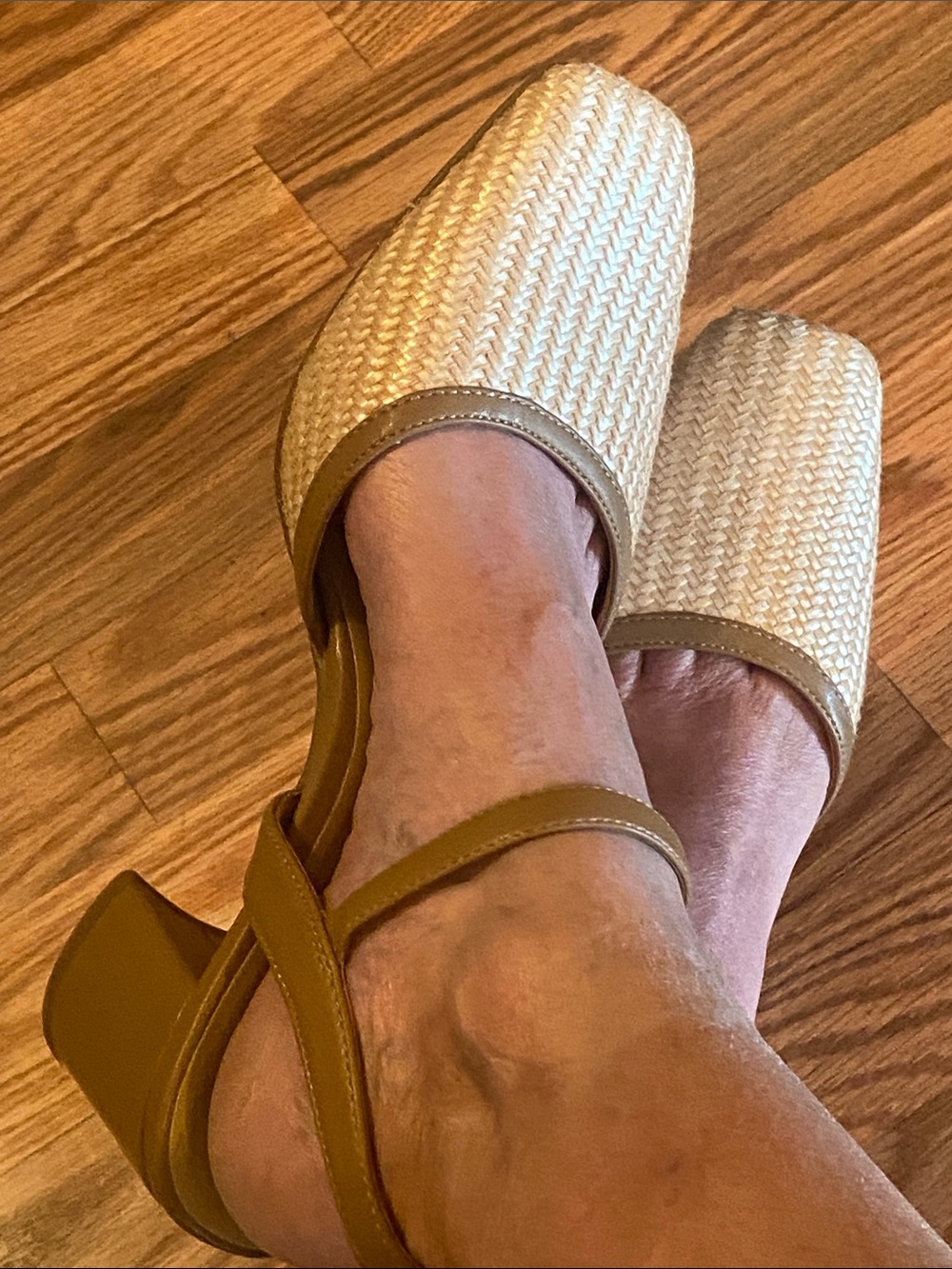 Naturalizer Cream Woven Square-Toe Block Heel Slingbacks 9.5M Career Academia